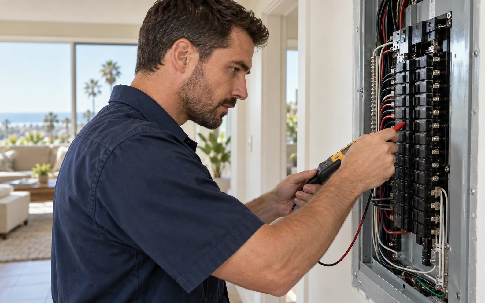 Inspector checking a home's electrical panel