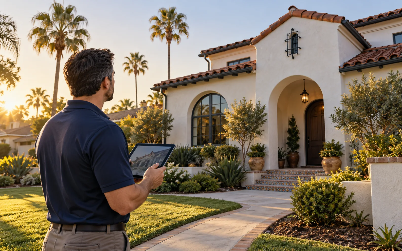 Professional home inspector evaluating a Southern California house