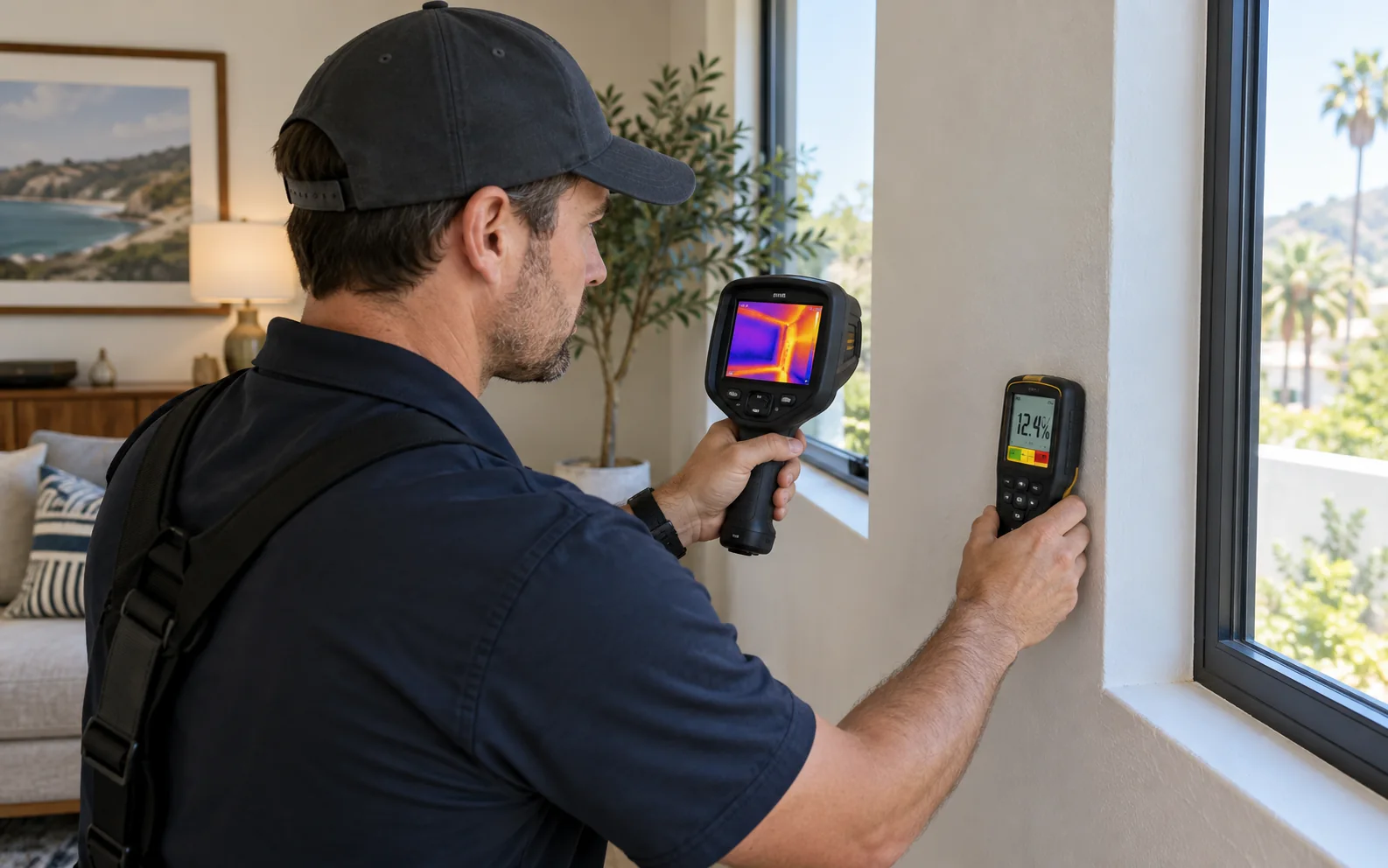 Thermal imaging and moisture inspection near a window